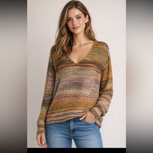 Lou & Grey for Loft ombré colorful V Neck knitt sweater.